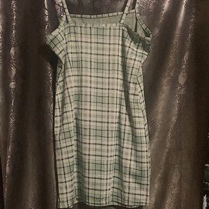 Green plaid tight dress.
